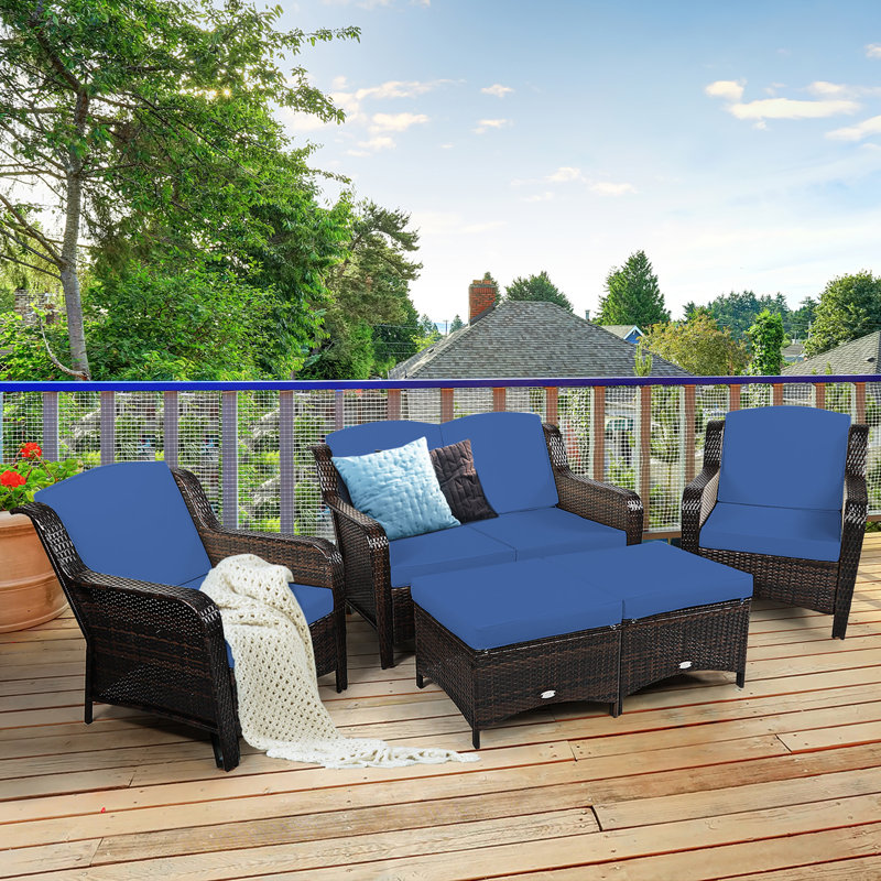 Aighan 6 - Person Patio Conversation Set with Cushions, Navy