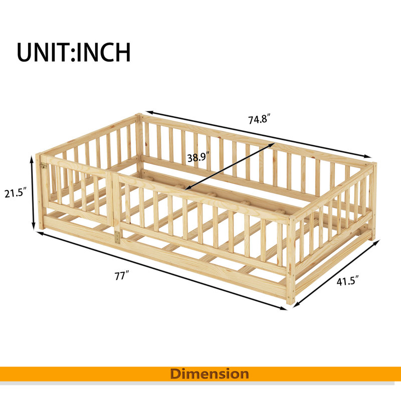 Lit de plancher avec lattes, Naturel, Lit simple