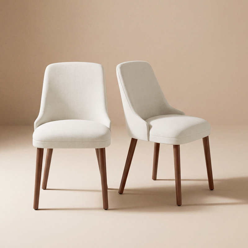 High Back Dining Chair with Ergonomic Curved Back, Padded Seat & Solid Wood Legs, Beige