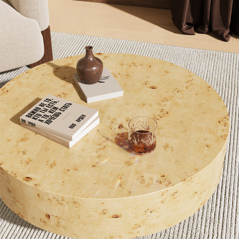 31.5" & 35" Round Solid Wood Burl Coffee Table – Unique Natural Swirl Patterns, Curved Elegant Design, Handcrafted Centerpiece