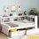 White Twin L-Shaped Bookcases Bed With Built-In Power Outlets, Station And Two Drawers - Space Solution, Quality Construction Size Bookcases, Charging Optimized Storage Space, Build