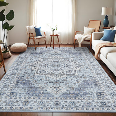 Machine Washable Rug with Rubber Backing Non-Slip Carpet for Living Room, Bedroom, Dining Room, Office, Playroom, Nursery