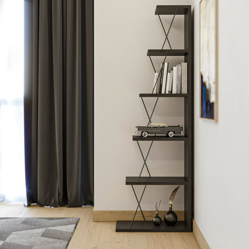 Juliette  Corner Bookcase, Anthracite/Black