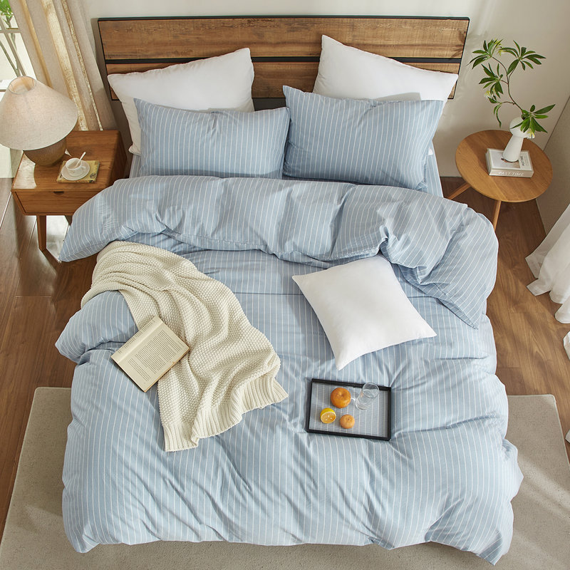 Ensemble de housse de couette à rayures 100% coton délavé Life, Housse de couette très grand + 2 taies d'oreiller