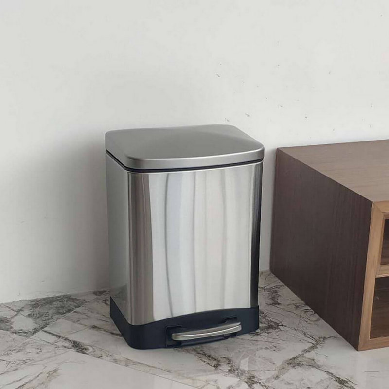 1.6 Gallon Brushed Stainless Steel Rectangular Step-On Trash Can