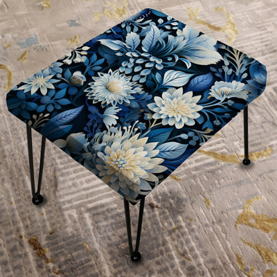 Russian Blue And White Flowers Reflections I - Botanical Rectangle Ottoman