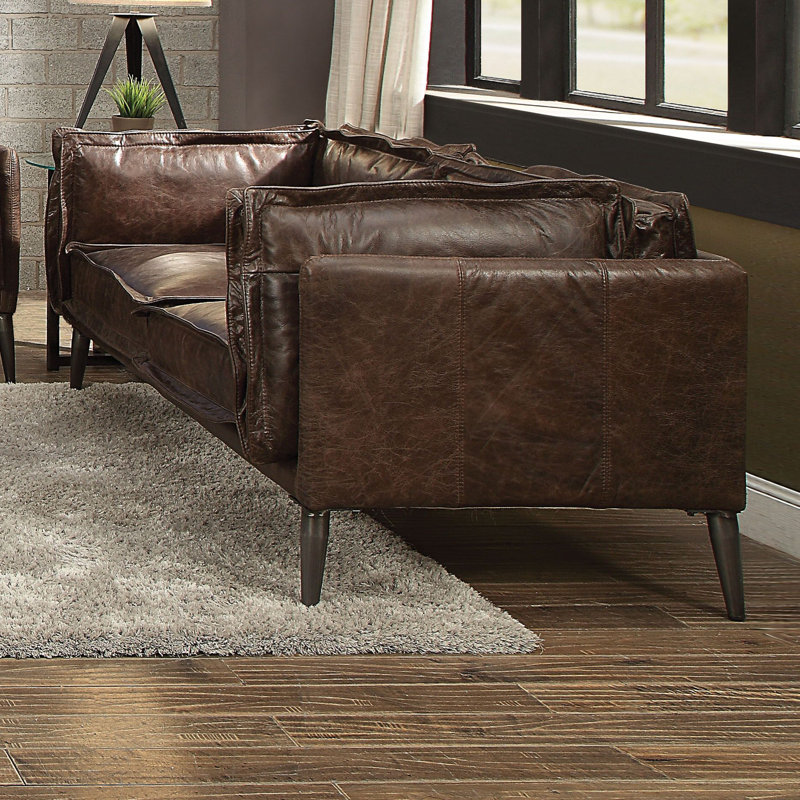 Distressed Chocolate Leather Loveseat with Down Fill Cushions