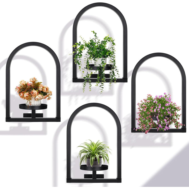 Ensemble de 4 pots à fleurs muraux en métal pour arches de jardin