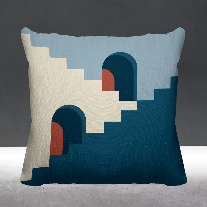 Coussin décoratif intérieur / extérieur Minimalist Architecture, L 19 po x H 19 po, Bleu marine