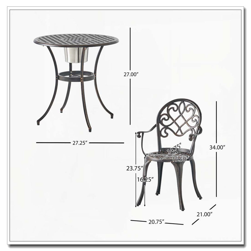 3PC CAST BISTRO SET W ICE BUCKET