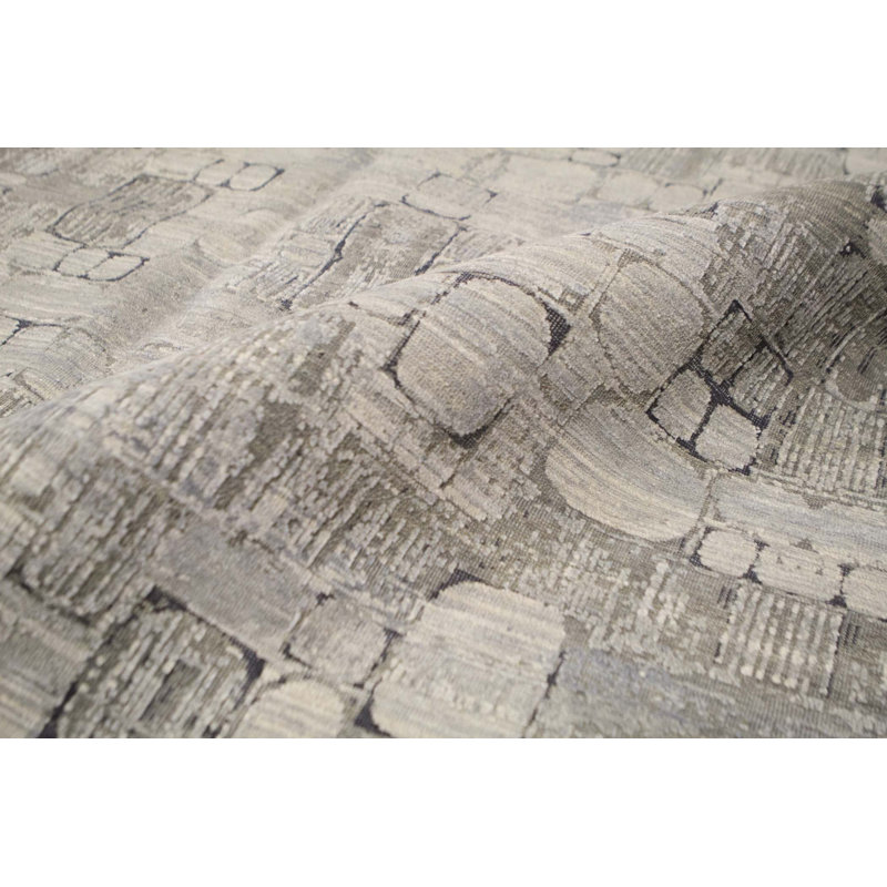 Tapis gris et argent noué à la main de haute qualité