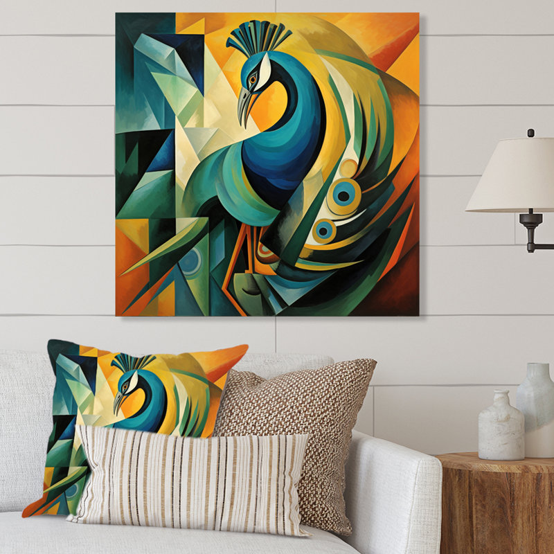 Décoration murale en métal vert vert bleu paon - animaux, H 16 po x l 16 po x P 1 po