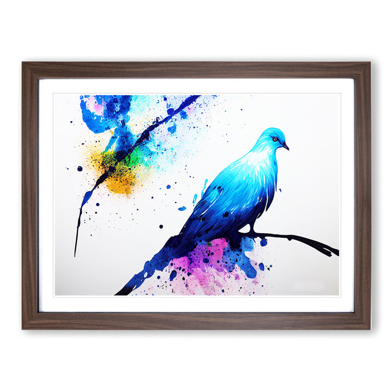 Dove Bird Splash Vol.5 Abstract - Single Picture Frame Painting, Walnut Framed, 46cm H x 64cm W x 2cm D