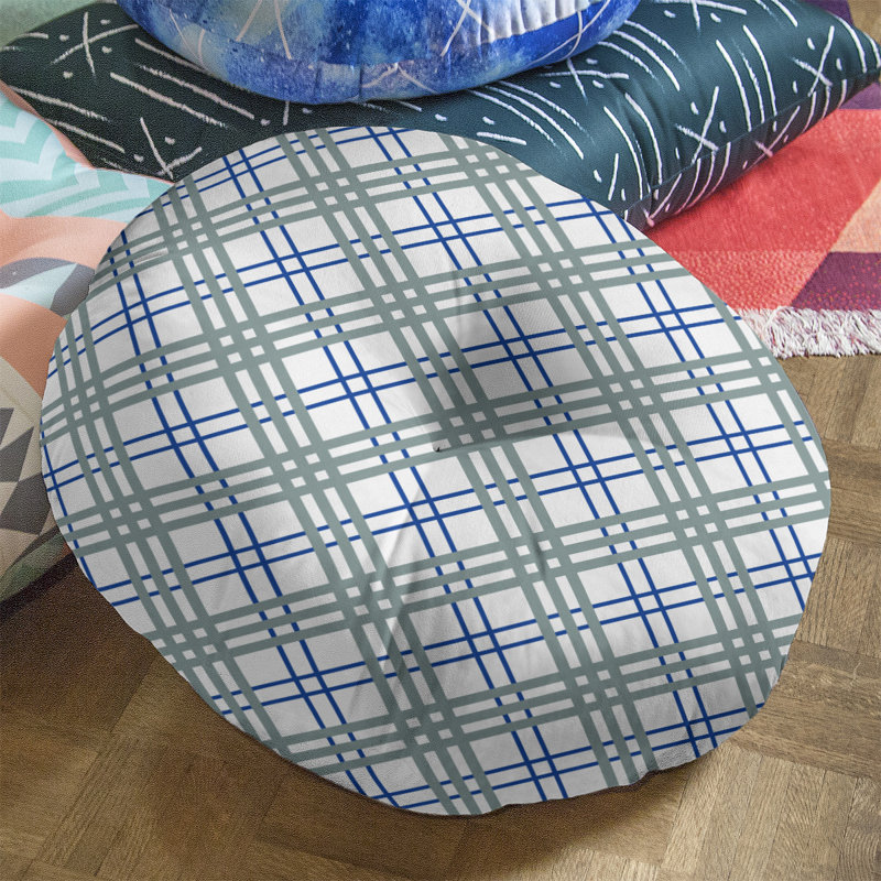 Housse de coussin ronde de luxe en forme de ballon de football Dallas, Blanc / bleu royal / argent vert, 30 po x 30 po