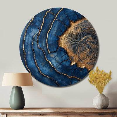 Glissade sur bois dorée saphir foncé veines I - reproduction d'art traditionnelle en métal doré