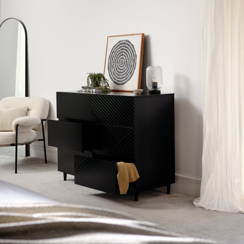 Chest of Drawers - Black, 6, 86cm H x 112cm W x 45cmD