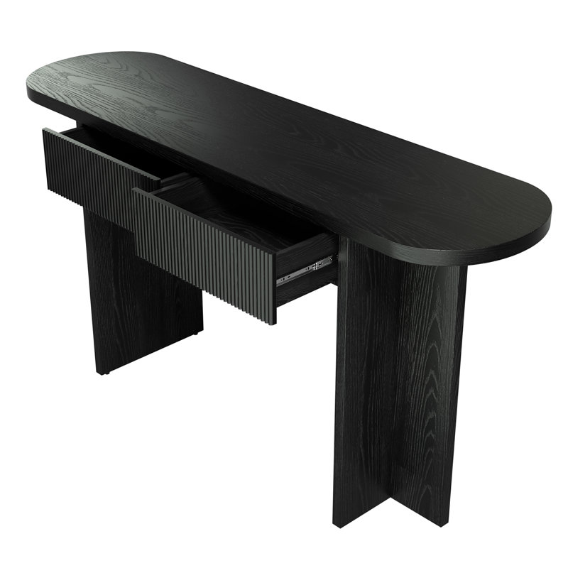 Console OMCHOM de 63 po avec 2 tiroirs, tables d'entrée cannelées avec rangement, table de canapé robuste derrière le canapé, tables de couloir de style Mid-Century pour vestibule, couloir, salon