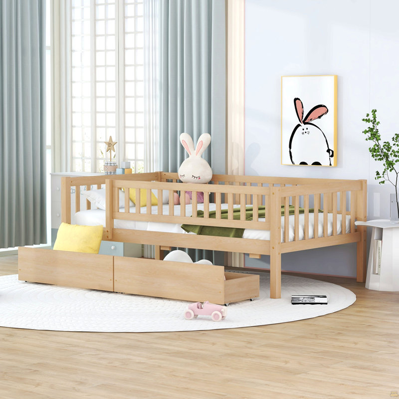 Twin Size Daybed Wood Bed With Two Drawers, Natural, Twin