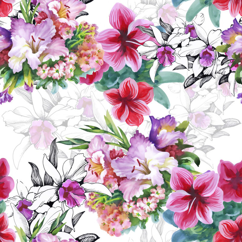White Wallpaper With Flowers Floral Tile