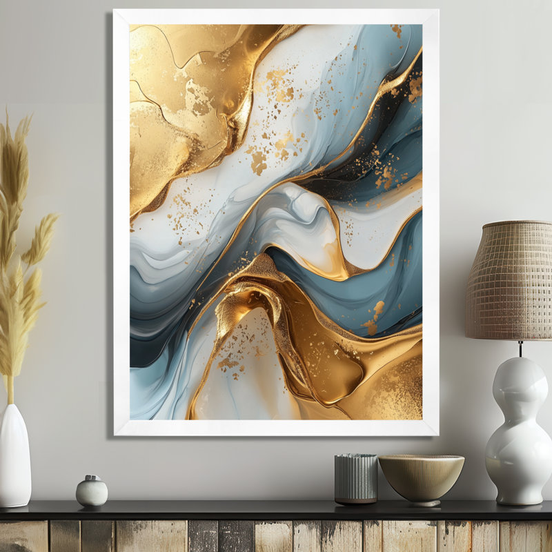 Spruill - Abstract Wall Art Living Room, H 32 po x l 16 po, Picture Framed, Blanc