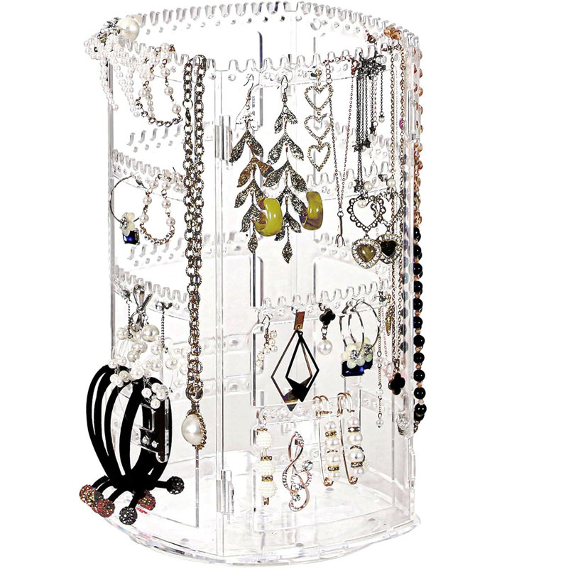 Acrylique 360 boucles d'oreille rotatives organisateur de bijoux, boucles d'oreilles, collier, carrousel, arbre