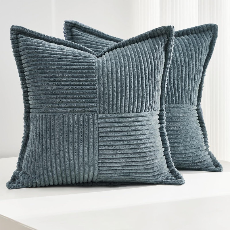 Corduroy Striped Square Throw Pillow Cover, 20"H x 20"W, Dusty Blue