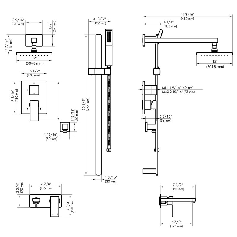 ZLINE Bliss Shower System with 12" Oversized Shower Head in Chrome, Matte Black