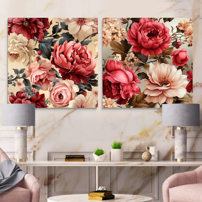 Motif victorien rétro de roses victoriennes - ensemble d'art mural en acrylique sur verre floral