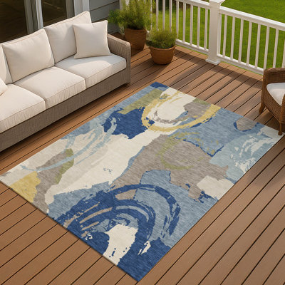 Machine Washable Indoor/Outdoor Chantille ACN2652 Abstract Rug