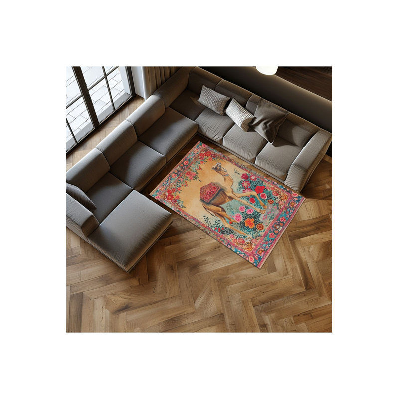 Tapis tissé à motif floral à motif de chameaux et lavable, Rectangle 3 pi 3 po x 4 pi 11 po