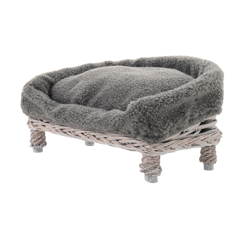 Grey Hand-Woven Rattan Medium Dog Bed