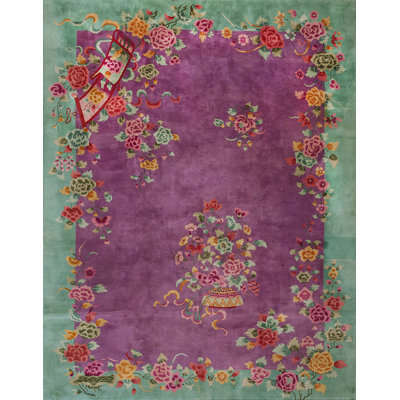Tapis rectangulaire mauve en laine de style chinois antique des années 1920