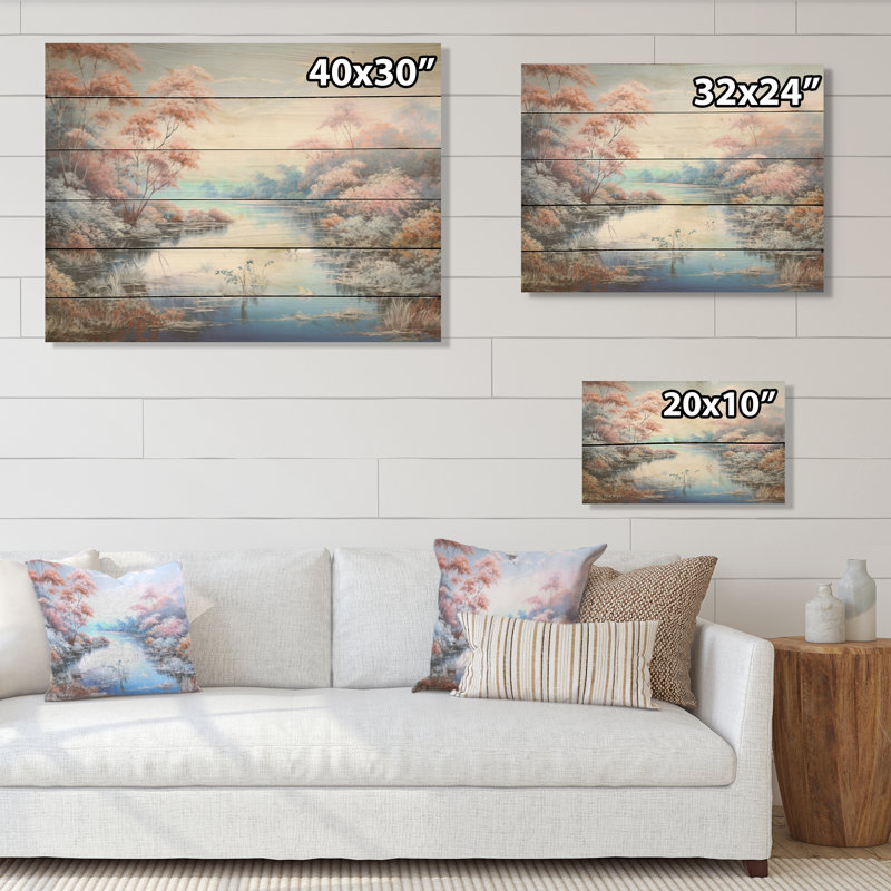Lakes Rivers Charm Liquid Art Landscape I - Lake River Wood Wall Art On Natural Pine Wood, 10" H x 20" W