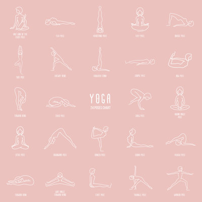 Yoga Poses Chart - Wrapped Canvas Print