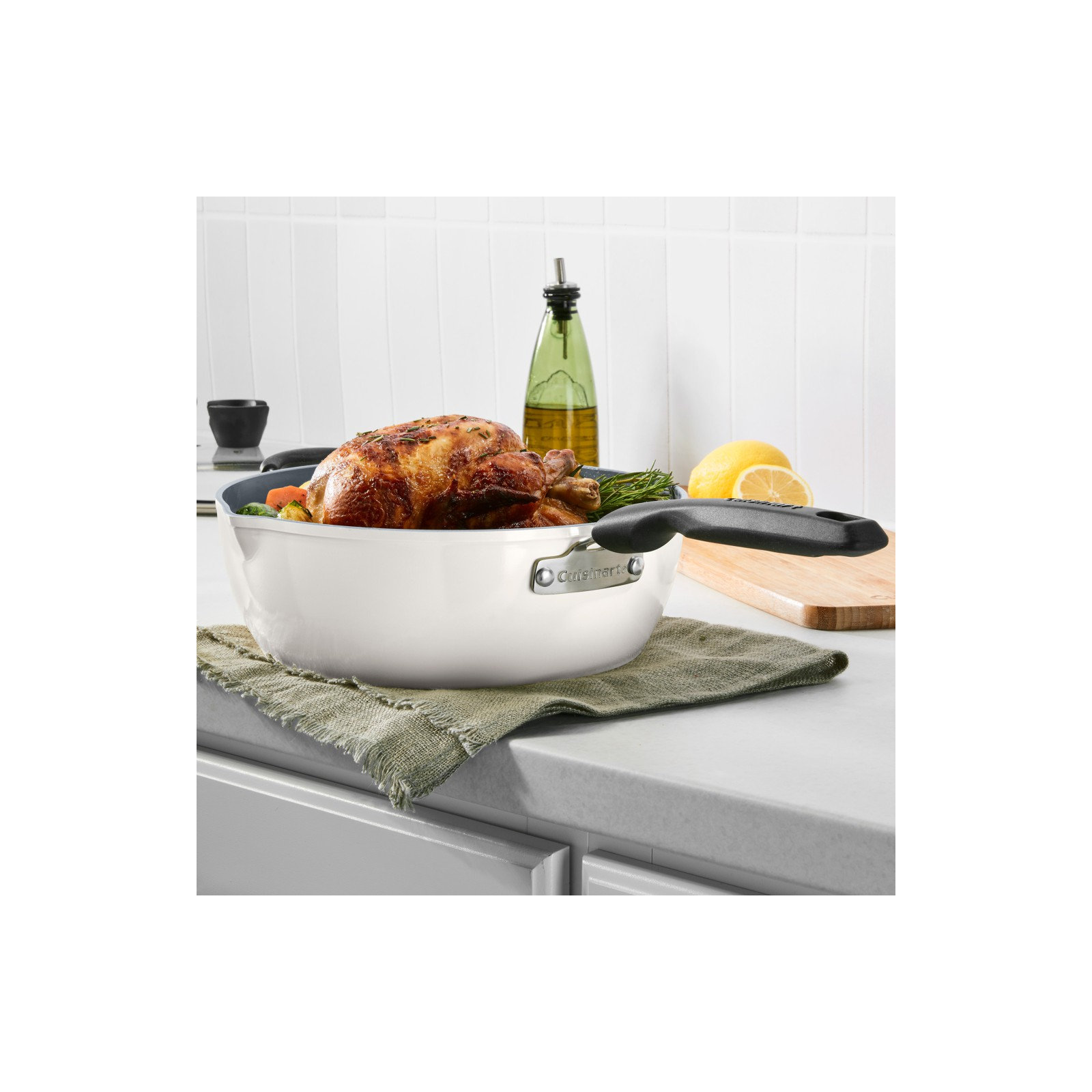Cuisinart Preferred Pan 4 Piece Set (4.5 Qt. Multi-Purpose Pan with Cover, Steamer, Slotted Turner), Coconut Cream