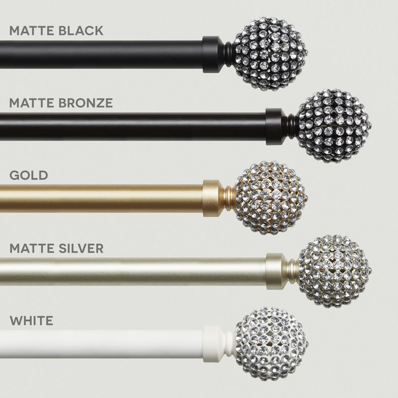 Anastasia Matte Bronze Adjustable Curtain Rod with Gemstone Finials