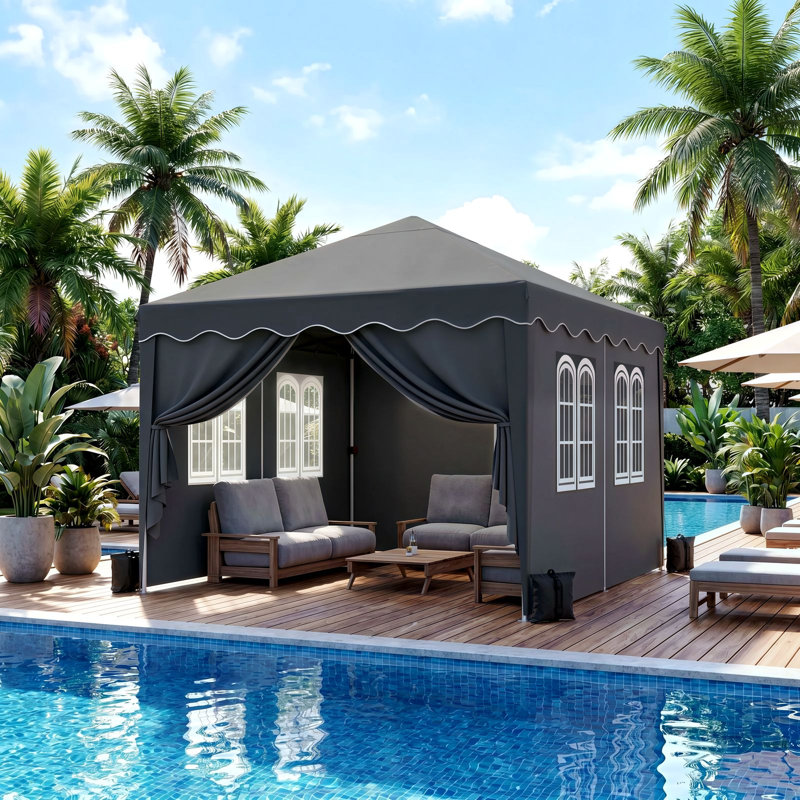 10'x10' Pop-Up Canopy Tent, Heavy Duty Oxford Fabric Commercial Gazebo with 4 Removable Sidewalls, Waterproof & UV-Resistant Instant Shelter, Stakes & Sandbags, for Parties, Trade Shows, Backyard(black)