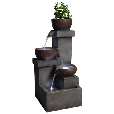 23.6"H Cascading Bowls Water Fountain with Planter,  4- Tiered Garden Fountain