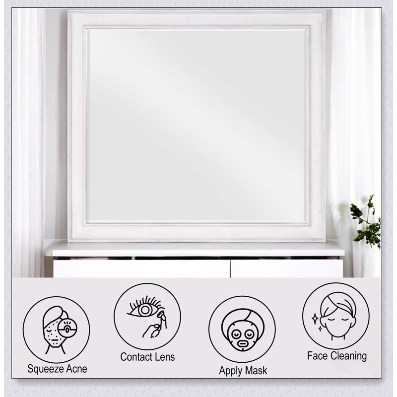 Miroir Katia patiné avec design transitionnel, bord biseauté de 1 pouce et cadre en bois durable pour un décor élégant