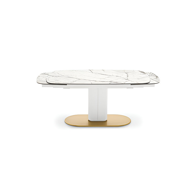 Table extensible Cameo, Marbre blanc, Laiton peint, L 39,38 po x L 116,63 po