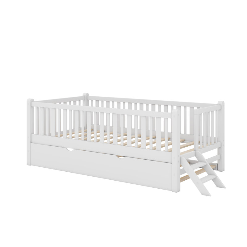 Lit plateforme simple avec garde-corps et lit gigogne, Blanc