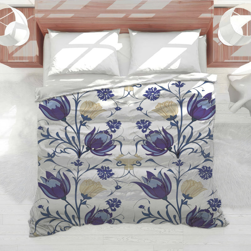 Blue Floral Tile Comforter, King