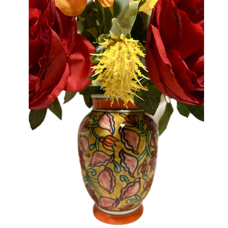 Arrangement floral pivoine rose rouge orange jaune