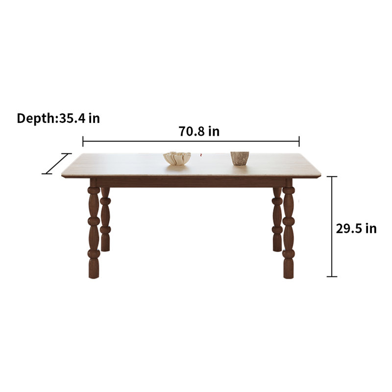 Aimani Solid Wood Base Dining Table, 29.5"H x 70.8"L x 35.4"W