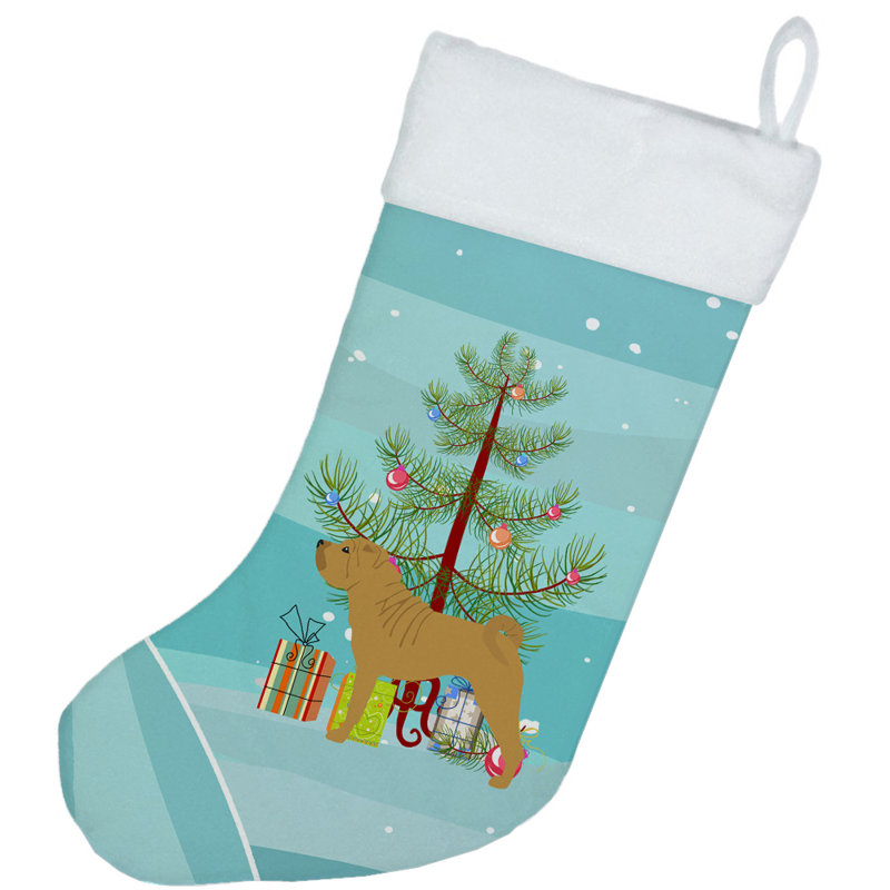 Chaussette de noël joyeux de noël, Shar Pei brun clair
