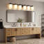 Éclairage pour salle de bain 6 lumières 50 po noir mat avec abat-jour en verre givré blanc laiteux, luminaire pour salle de bain sur miroir-131234228-131234230