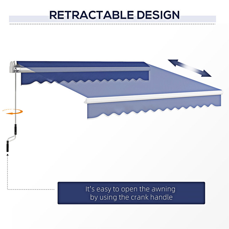 Outsunny Retractable Awning W/ Manual Crank Handle, Dark Blue