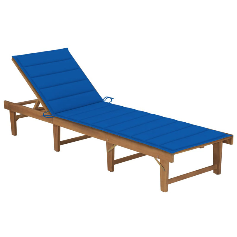 80" Long Acacia Single chaise with Cushions, Bamboo Red