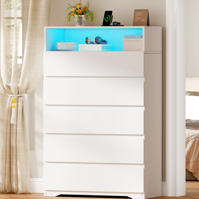 Adriel 27.6" W 5 - Drawer Dresser With Power Outlet And Led Light