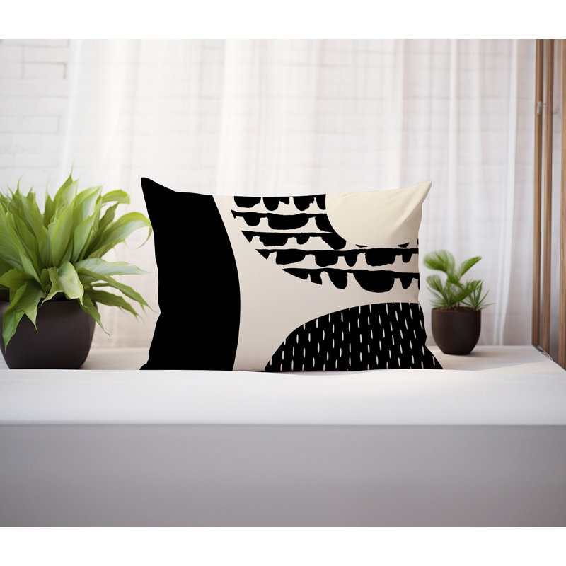 Coussin lombaire réversible intérieur / extérieur Vikka, H 14 po x l 20 po, Blanc cassé / noir